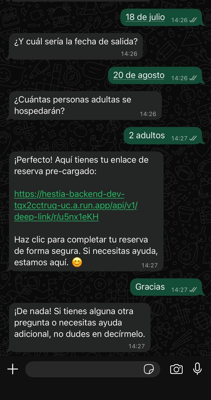 Conversación de WhatsApp entre un huésped e ISILAB